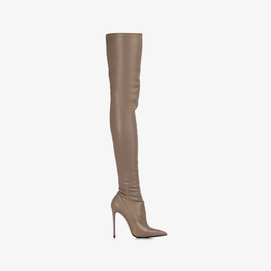 EVA THIGH-HIGH BOOT 120 mm-Urban grey stretch vegan leather over-the-knee boot