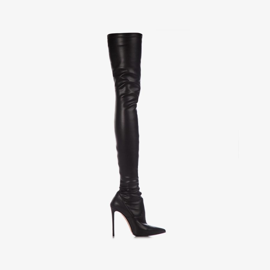 EVA THIGH-HIGH BOOT 120 mm-Black stretch vegan leather over-the-knee boot