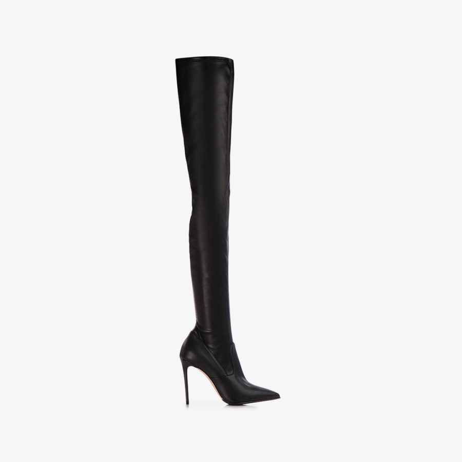 EVA THIGH-HIGH BOOT 100 mm-Black stretch vegan leather over-the-knee boot