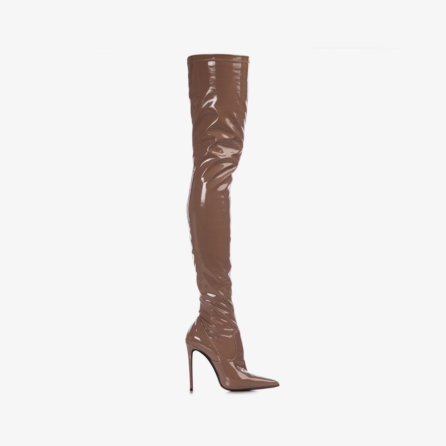 EVA THIGH-HIGH BOOT 120 mm-Silk nude stretch vinyl over-the-knee boot