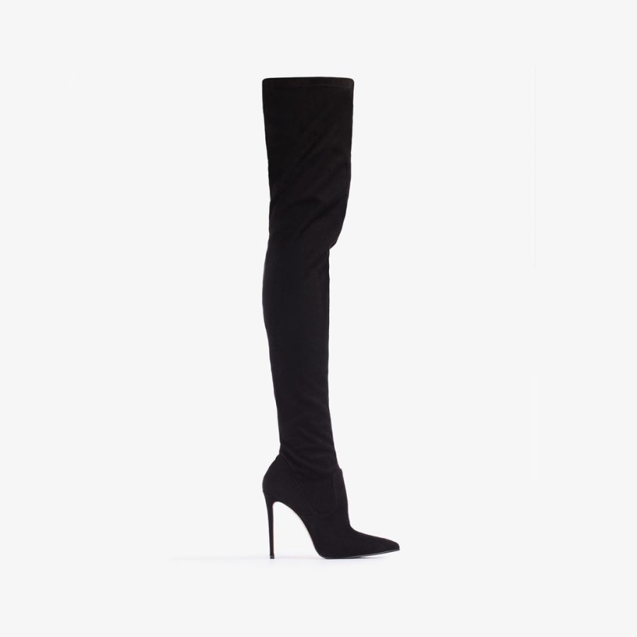 EVA THIGH-HIGH BOOT 120 mm-Black stretch vegan suede over-the-knee boot