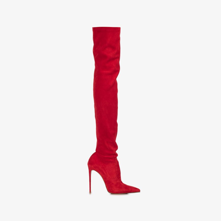 EVA THIGH-HIGH BOOT 120 mm-Red stretch suede over-the-knee boot