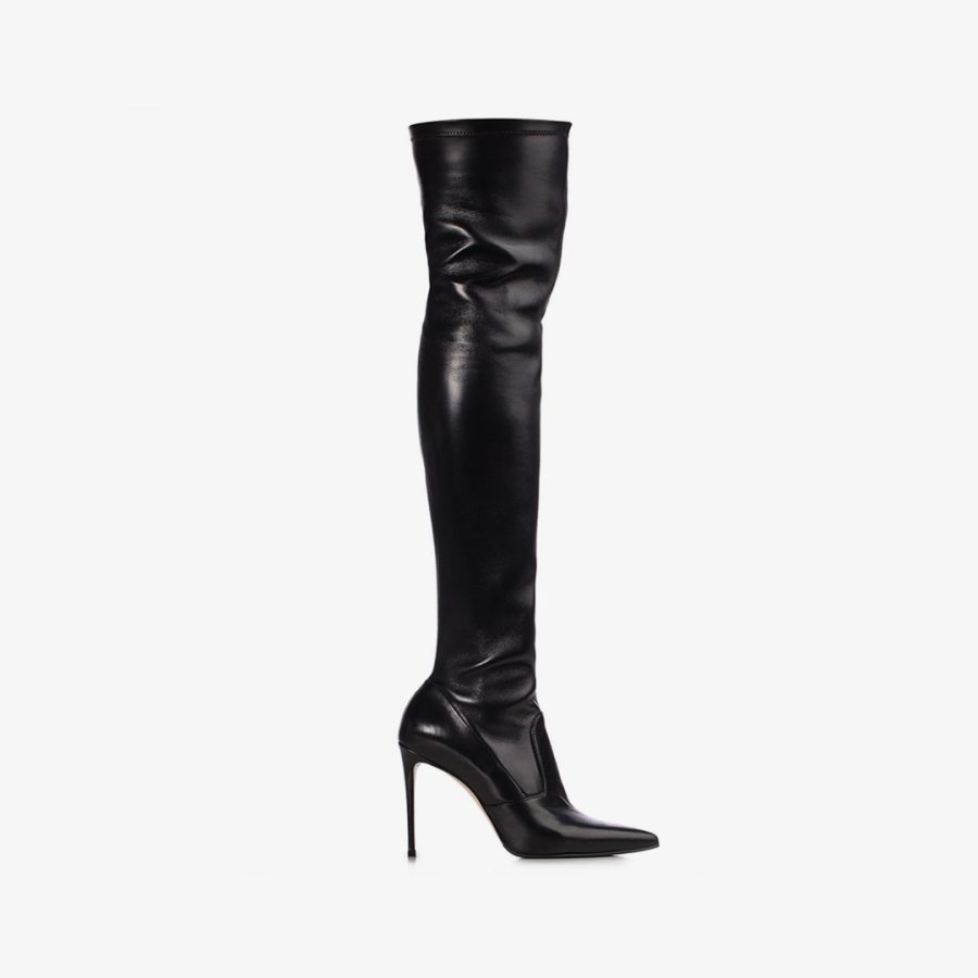 EVA THIGH-HIGH BOOT 100 mm-Black nappa leather over-the-knee boot