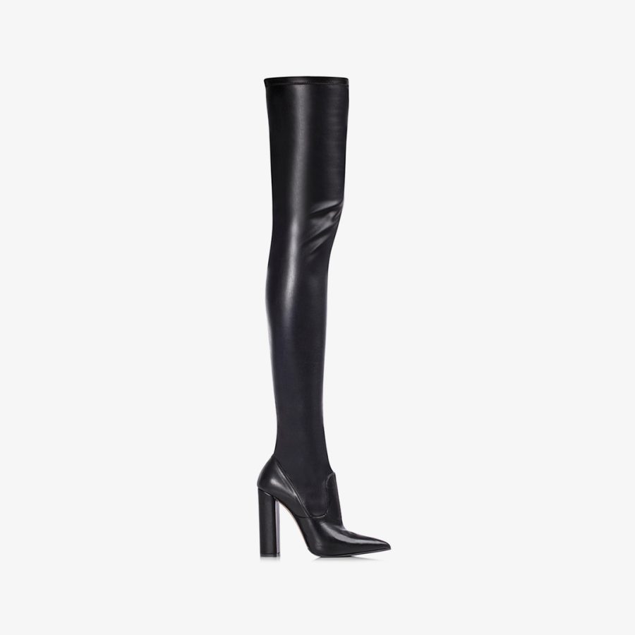 MEGAN THIGH-HIGH BOOT 120 mm-Black stretch vegan leather over-the-knee boot