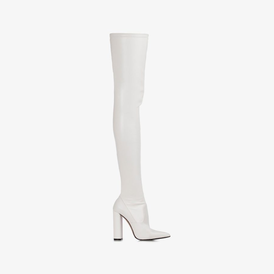 MEGAN THIGH-HIGH BOOT 120 mm-White stretch vegan leather over-the-knee boot