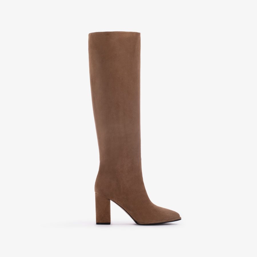 ELSA BOOT 90 mm-Ginger brown knee boot with rabbit fur lining