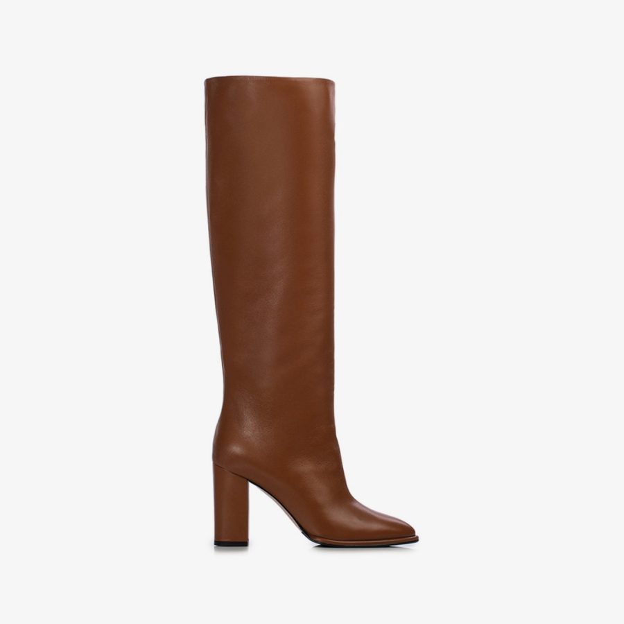 ELSA BOOT 90 mm-Caramel brown nappa leather boot