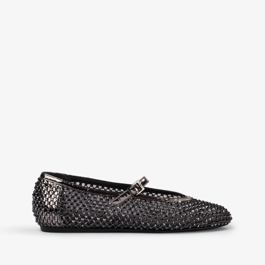 GILDA BALLET FLAT-Pewter fishnet ballet flat with Crystals