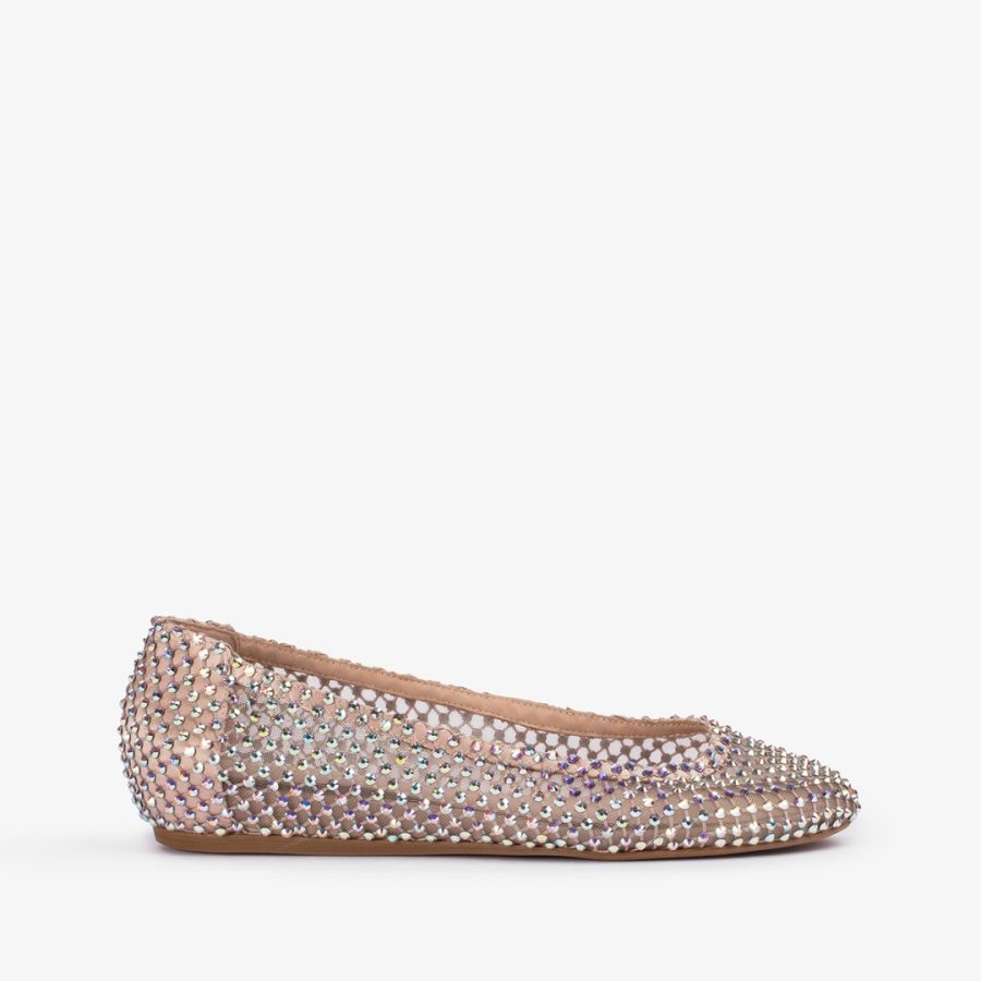 GILDA BALLET FLAT-Skin nude fishnet ballet flat with Crystals