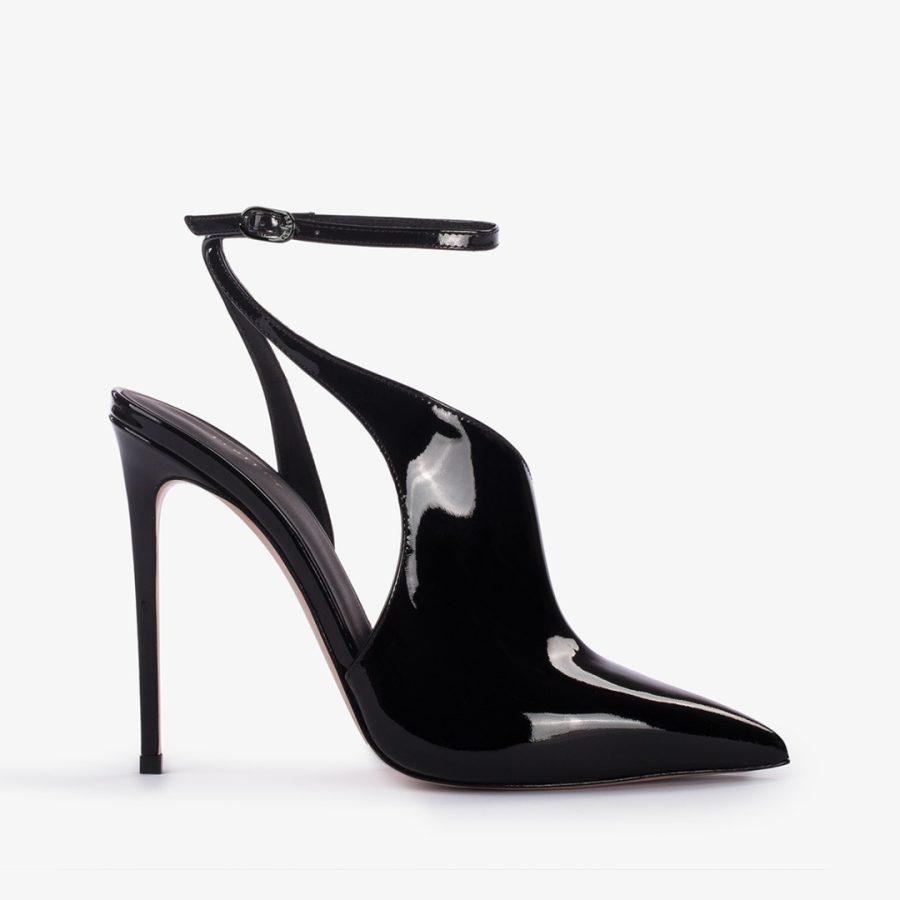 FUTURA PUMP 120 mm-Black patent leather cut-out pump