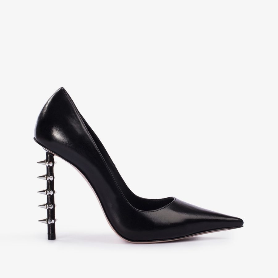 JAGGER PUMP 120 mm-Black leather studded pump