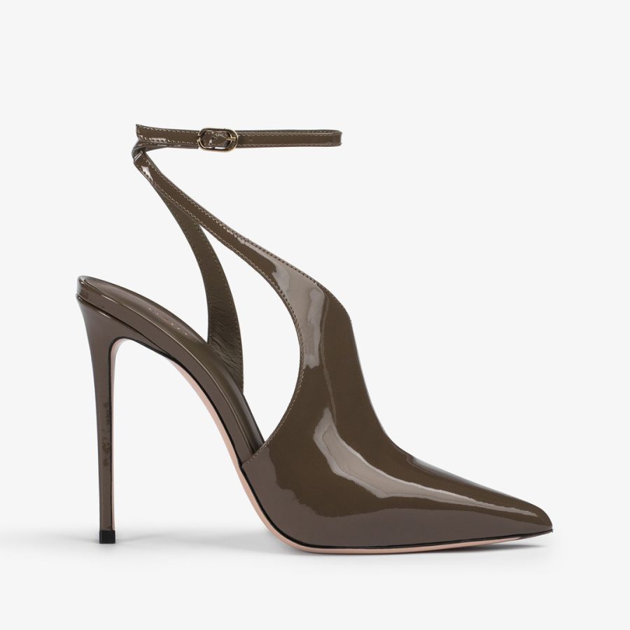 FUTURA PUMP 120 mm-Khaki green patent leather cut-out pump