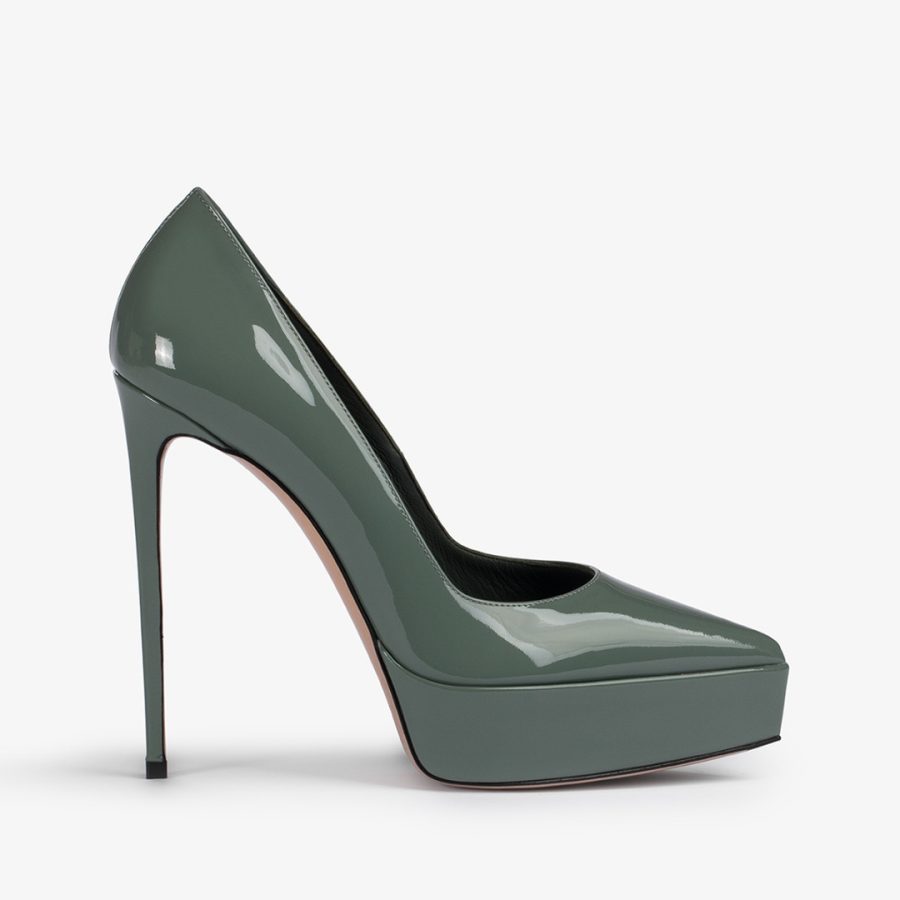 UMA PUMP 140 mm-Dust green patent leather platform pump