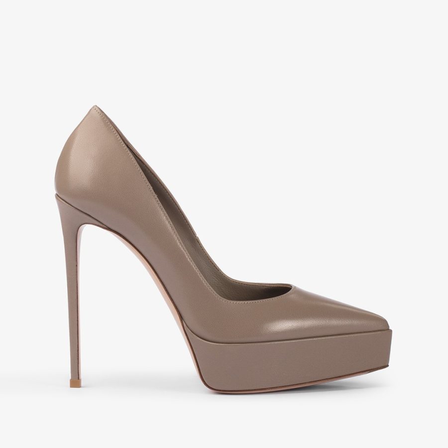 UMA PUMP 140 mm-Sesame grey leather platform pump