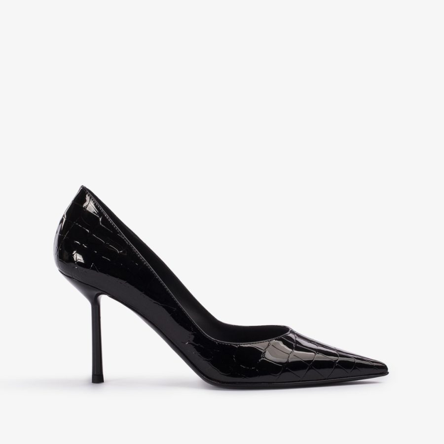 BELLA PUMP 80 mm-Black crocodile print pump