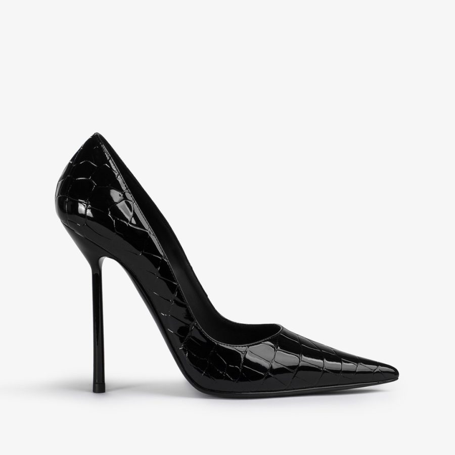 BELLA PUMP 120 mm-Black crocodile print pump