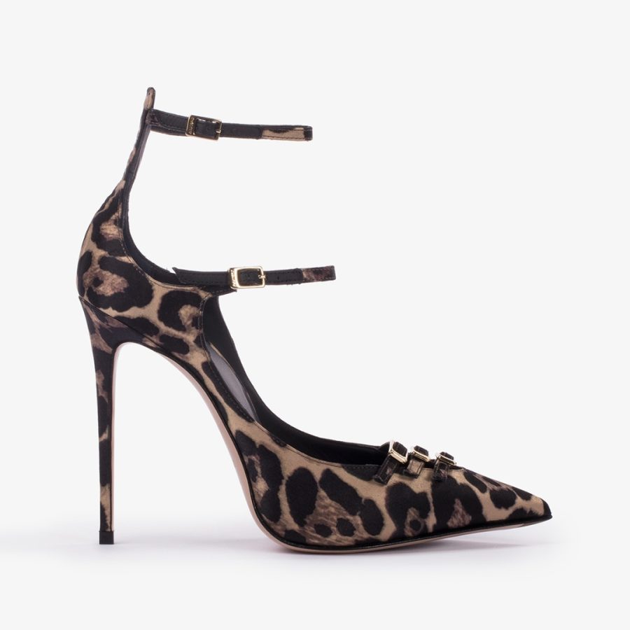 MORGANA PUMP 120 mm-Leopard-print satin pump with straps