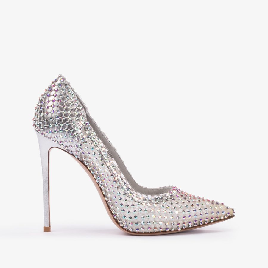 GILDA PUMP 120 mm-Eclipse silver fishnet pump with Crystals