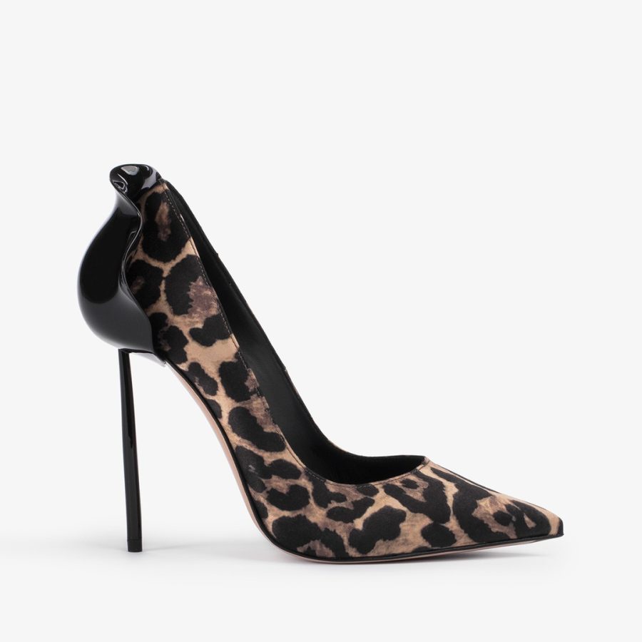 PETALO PUMP 120 mm-Leopard print satin pump