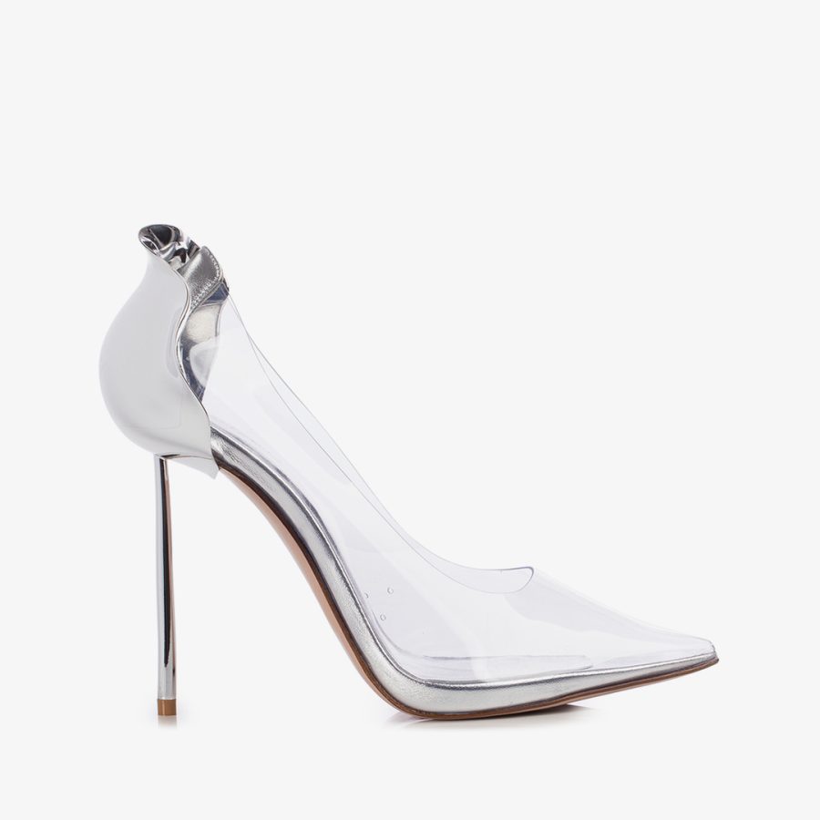 PETALO PUMP 120 mm-Transparent plexy pump with silver heel