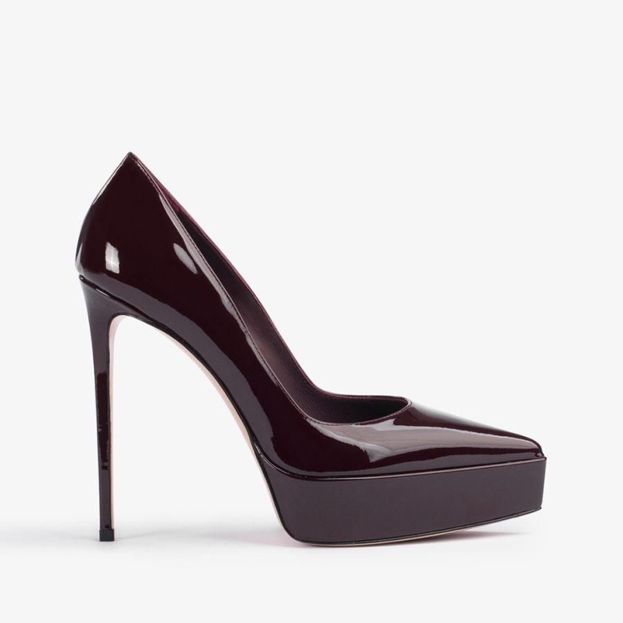 UMA PUMP 140 mm-Cherry red patent leather platform pump