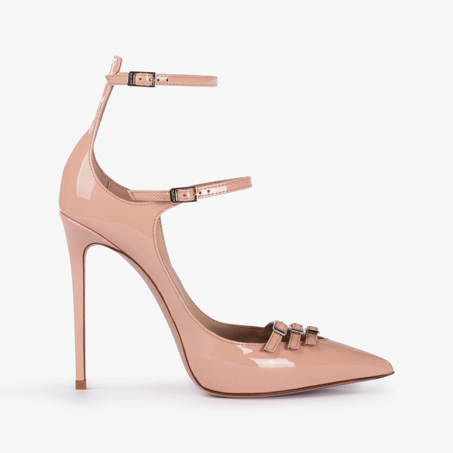 MORGANA PUMP 120 mm-Skin nude patent leather pump with straps