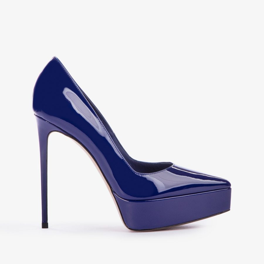 UMA PUMP 140 mm-Lazuli blue patent leather platform pump