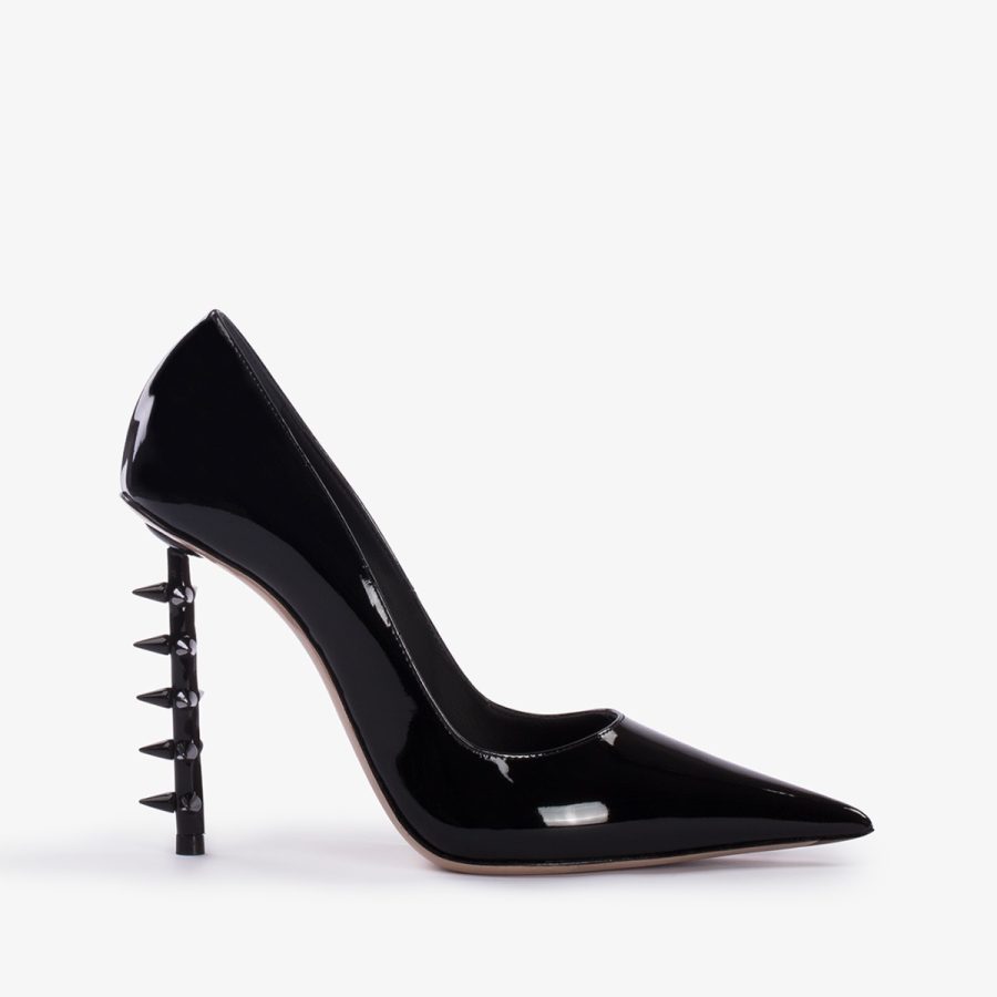 JAGGER PUMP 120 mm-Black patent leather studded pumps