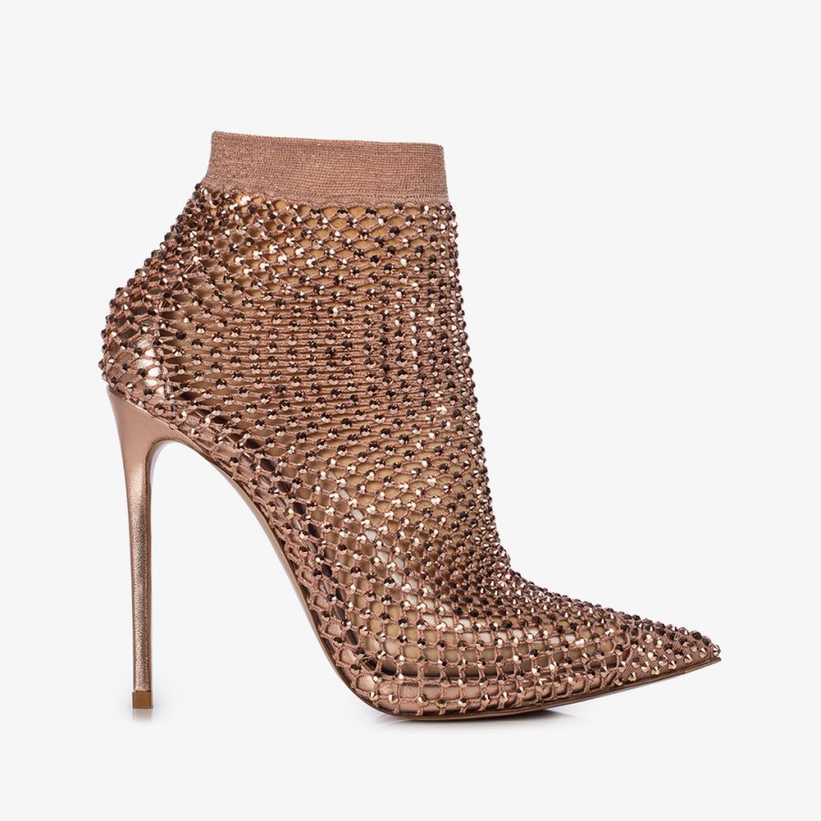 GILDA ANKLE BOOT 120 mm-Gold pink sock pump with Crystals