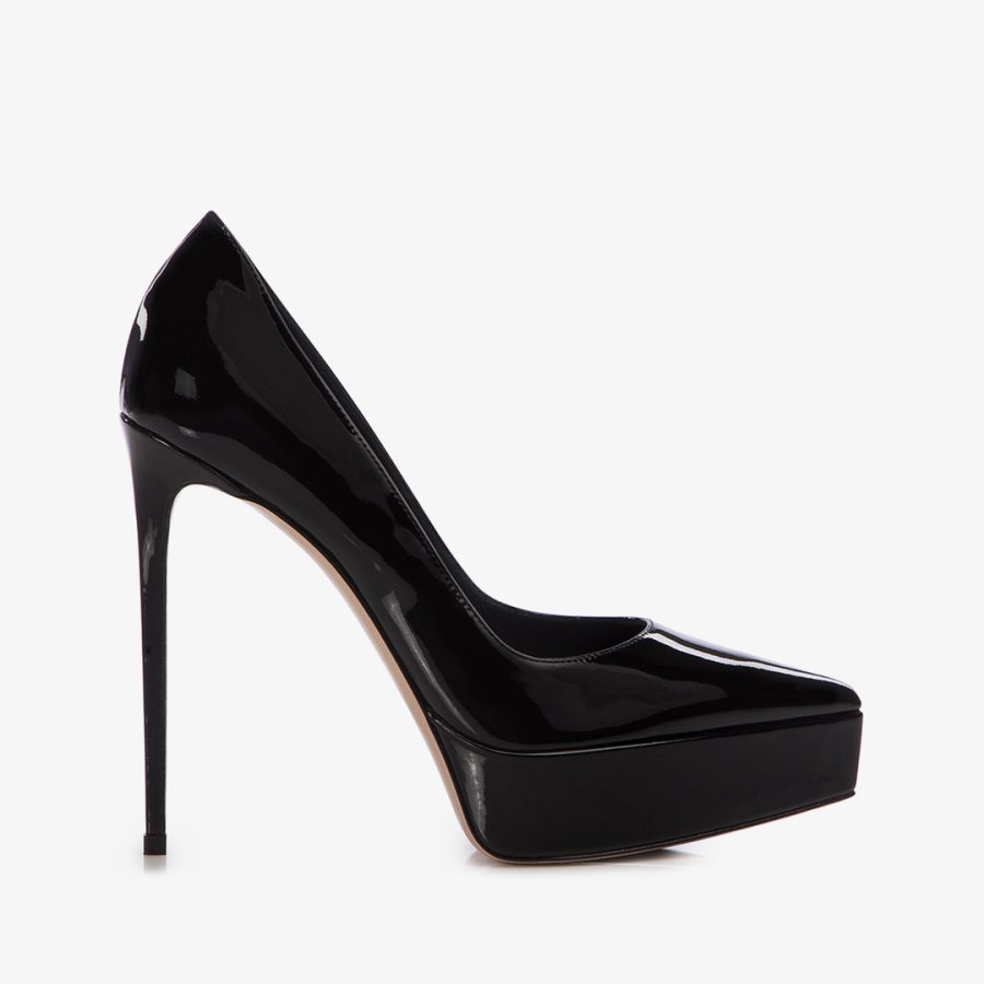 UMA PUMP 140 mm-Black patent leather platform pump