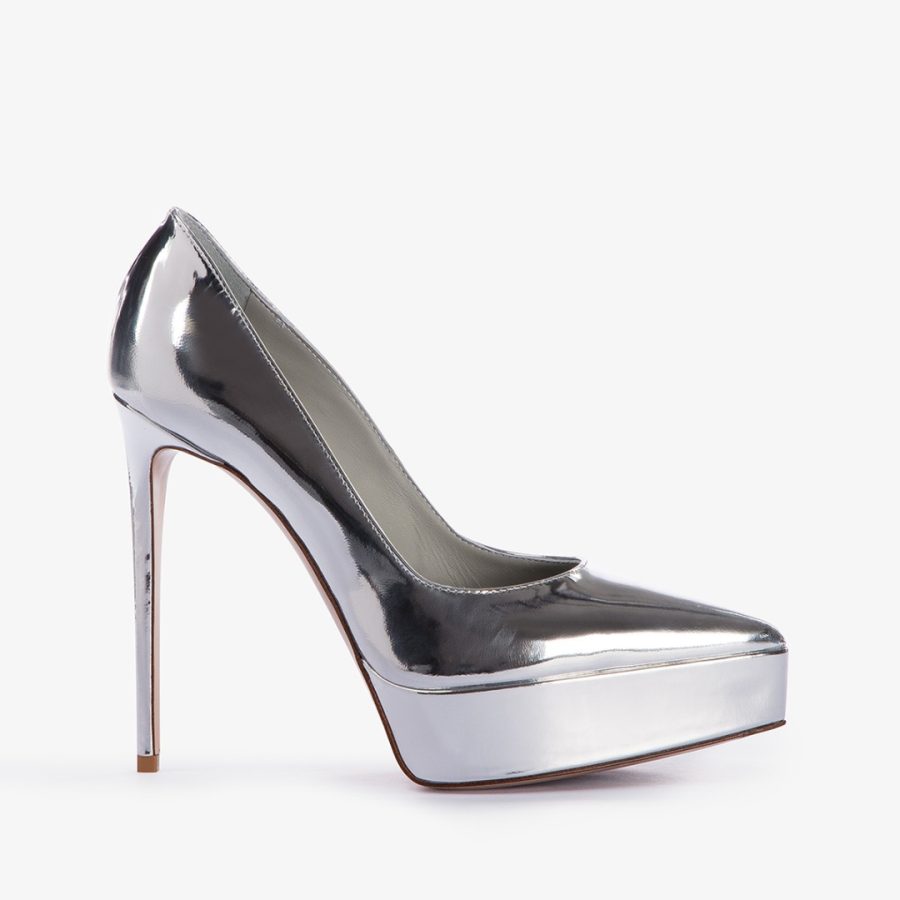 UMA PUMP 140 mm-Silver metallic platform pump