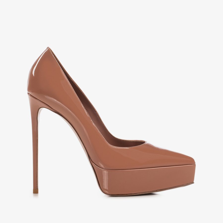 UMA PUMP 140 mm-Cake brown patent leather platform pump