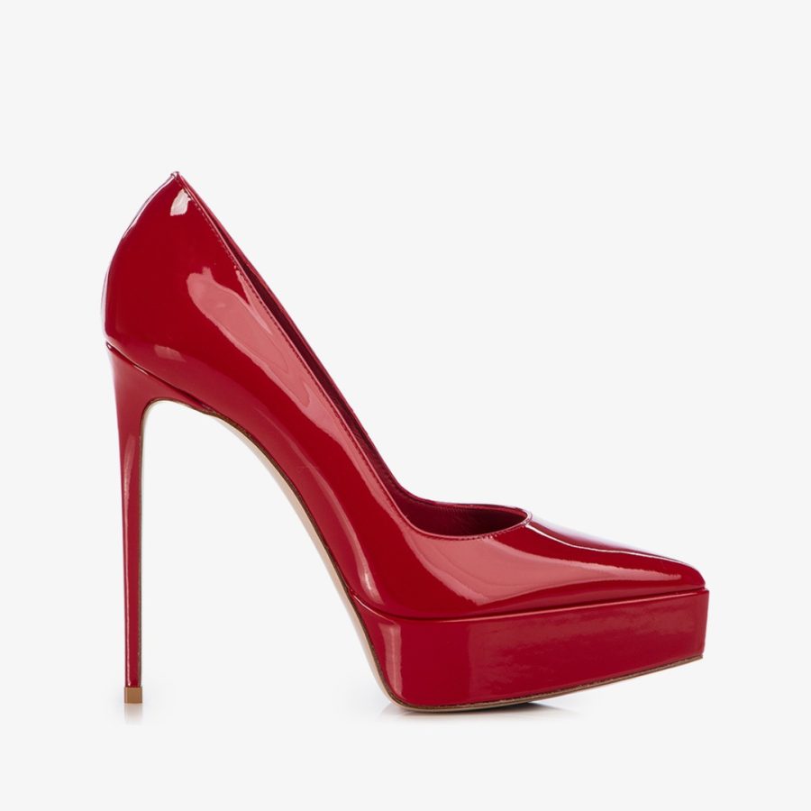 UMA PUMP 140 mm-Red patent leather platform pump