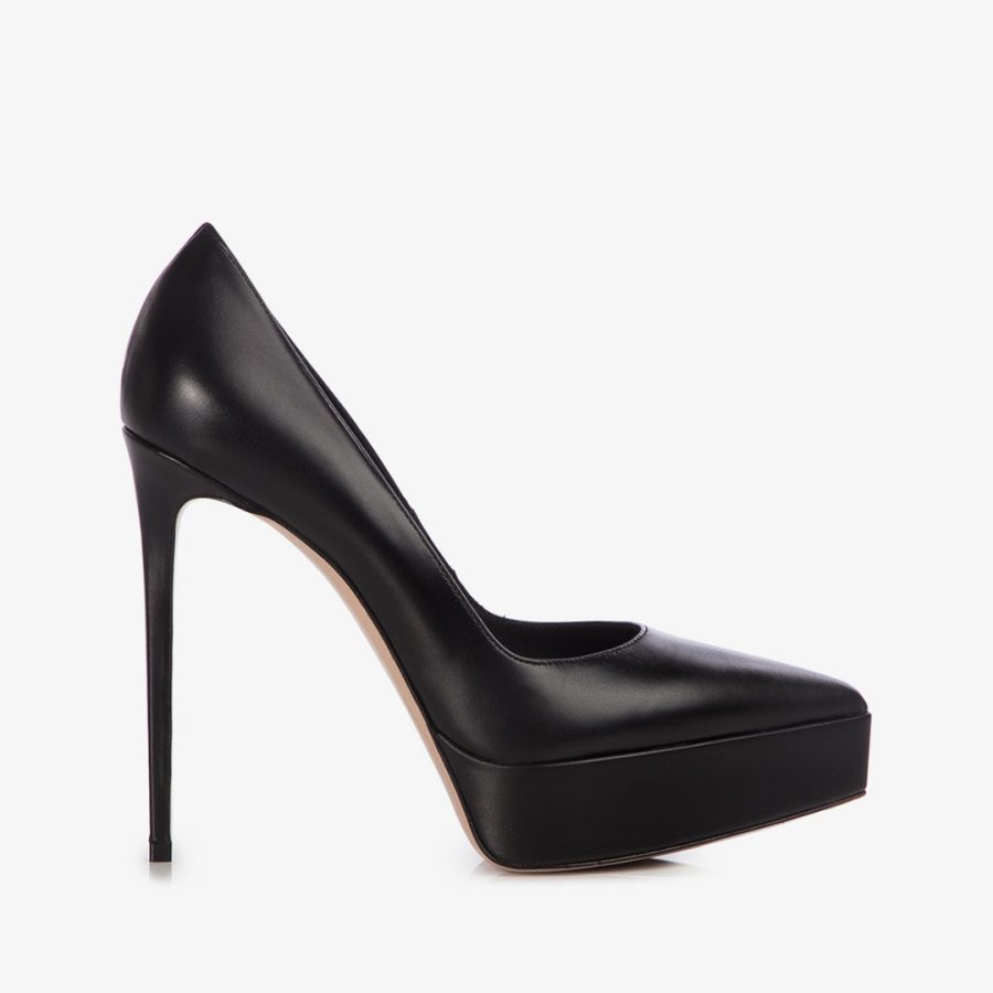 UMA PUMP 140 mm-Black leather platform pump