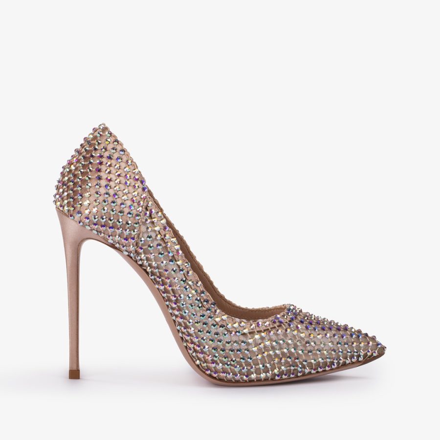 GILDA PUMP 120 mm-Skin nude fishnet pump with Crystals