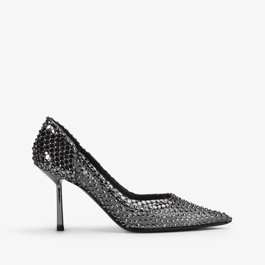 GILDA PUMP 80 mm-Pewter fishnet pump with Crystals