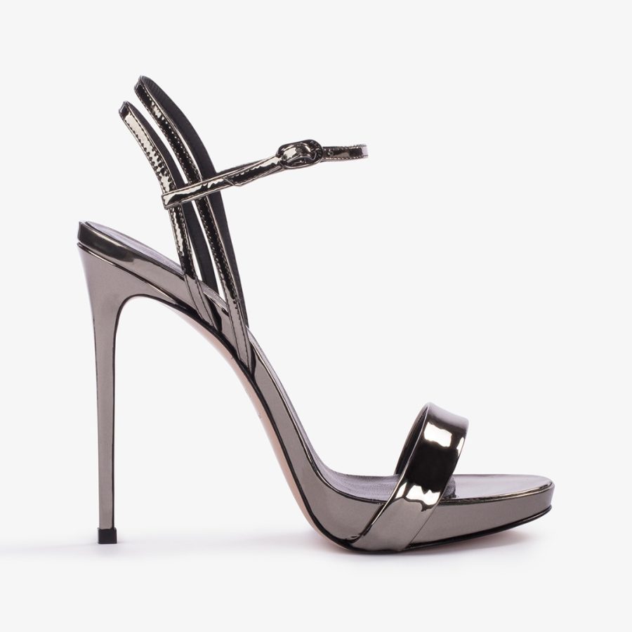 GWEN SANDAL 120 mm-Pewter metallic sandal