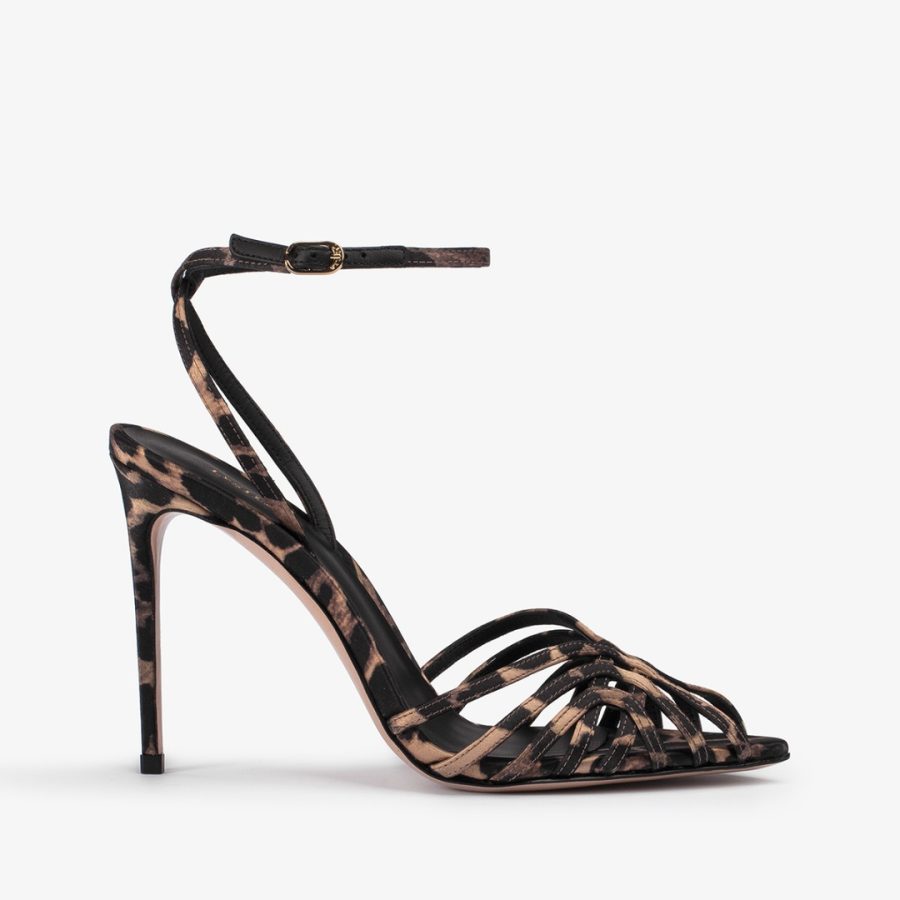 EMBRACE SANDAL 110 mm-Leopard print satin sandal