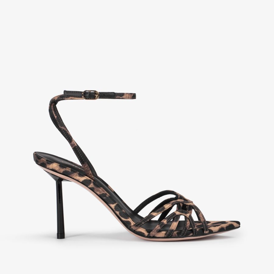 BELLA SANDAL 80 mm-Leopard print satin sandal