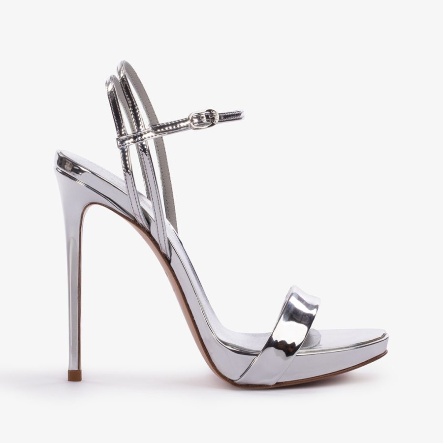 GWEN SANDAL 120 mm-Silver metallic sandal