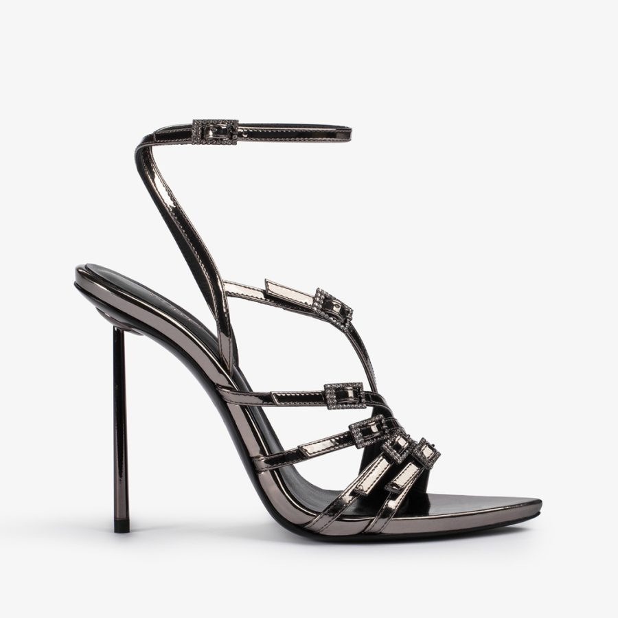 SCARLET SANDAL 120 mm-Pewter metallic sandal