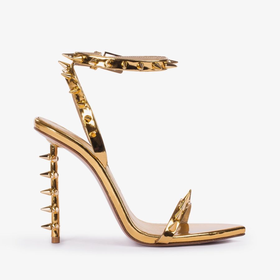 JAGGER SANDAL 120 mm-Nugget gold metallic studded sandal