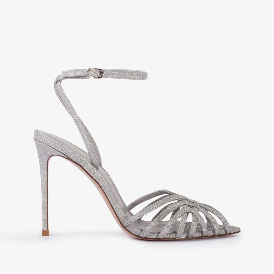 EMBRACE SANDAL 105 mm-Silver glitter sandal