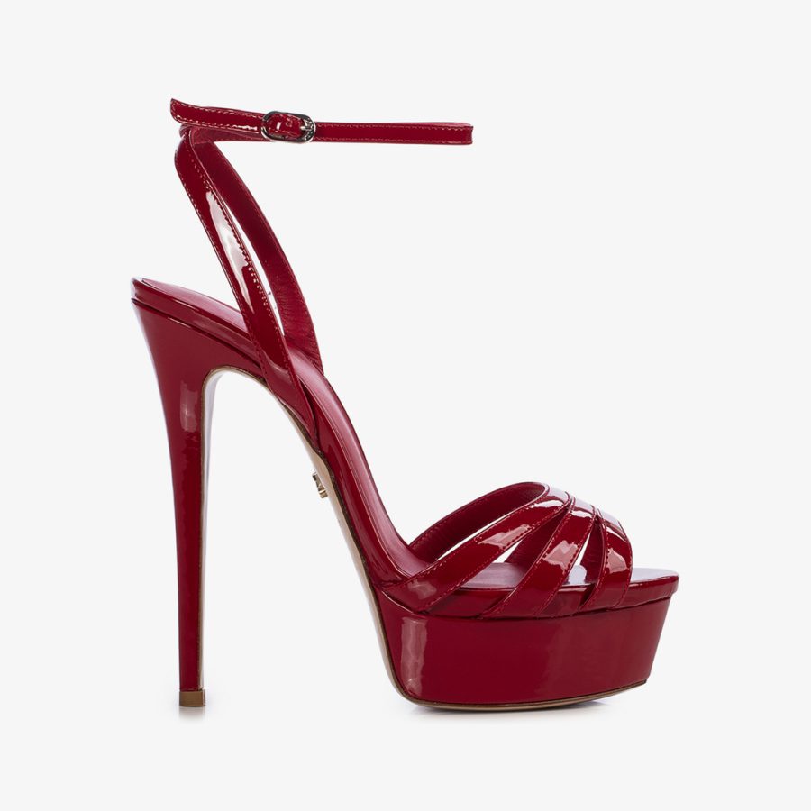 LOLA SANDAL 140 mm-Red patent leather sandal