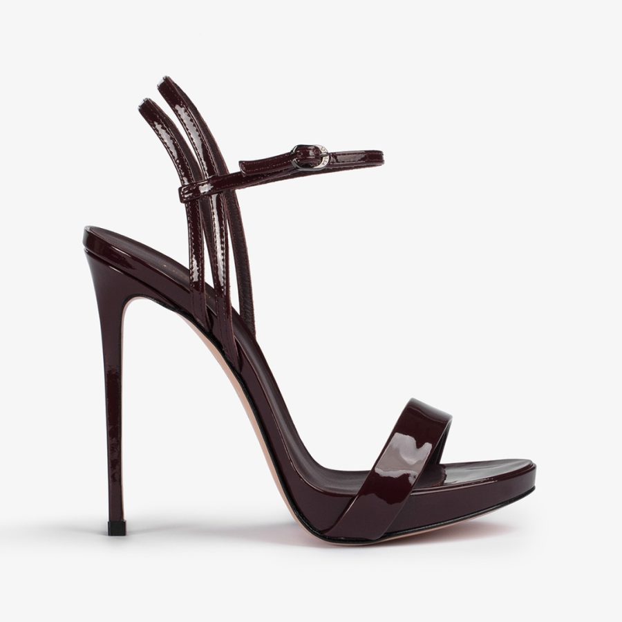 GWEN SANDAL 120 mm-Plum purple patent leather sandal