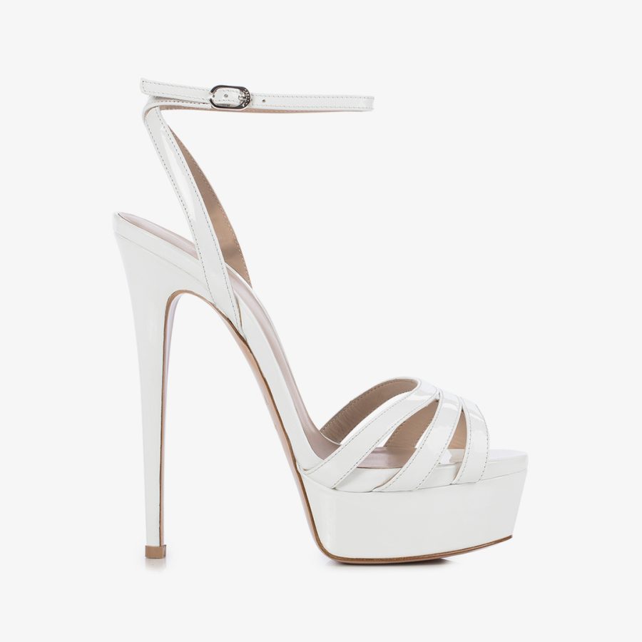 LOLA SANDAL 140 mm-White patent leather sandal