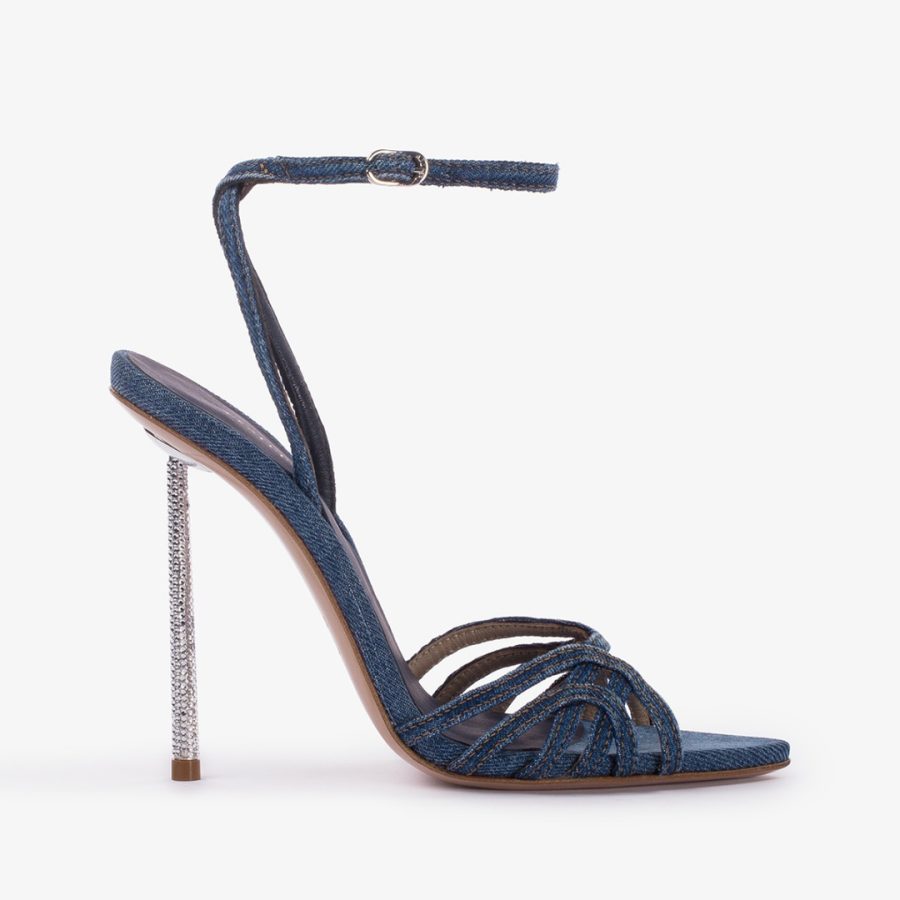 BELLA SANDAL 120 mm-Blue denim sandal