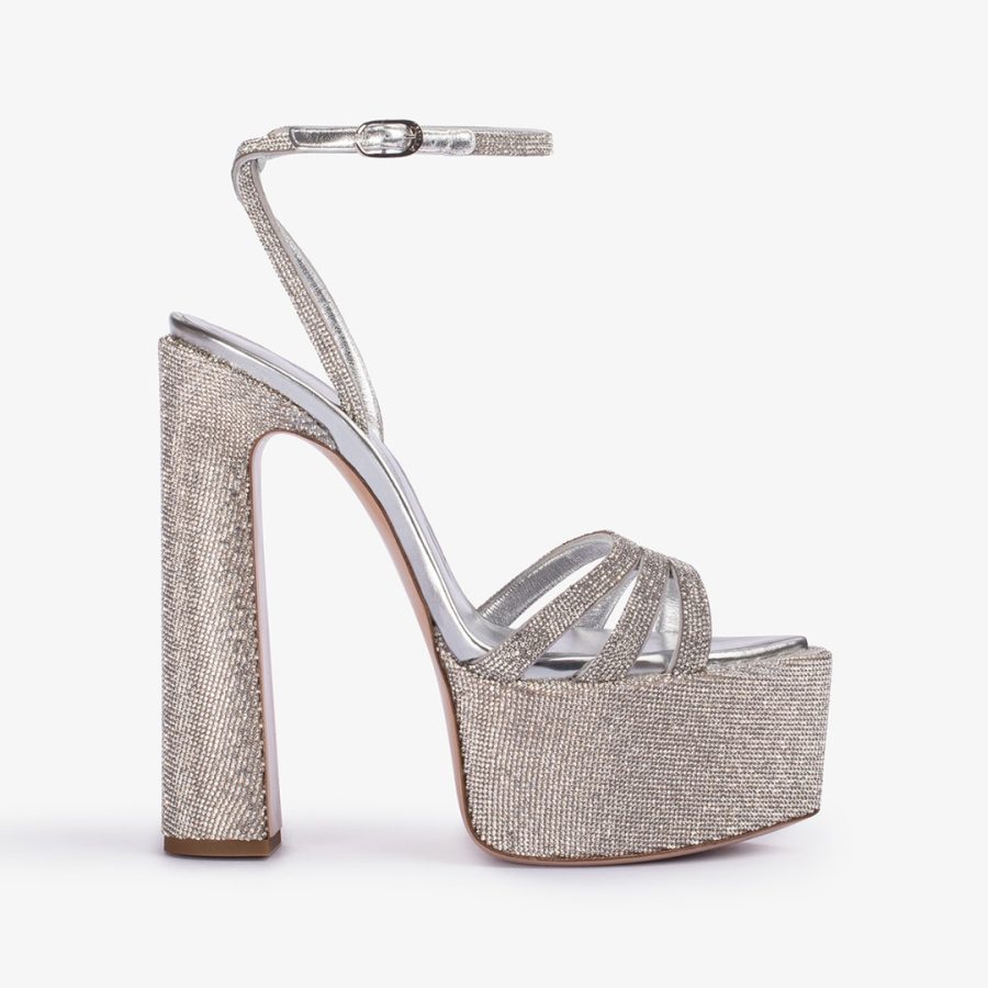 NINA SANDAL 170 mm-Silver Crystal pavé effect platform sandal