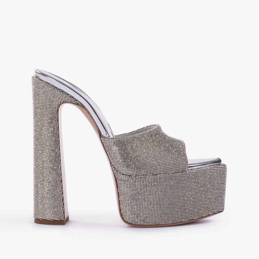 NINA SANDAL 170 mm-Silver Crystal pavé effect platform mule sandal