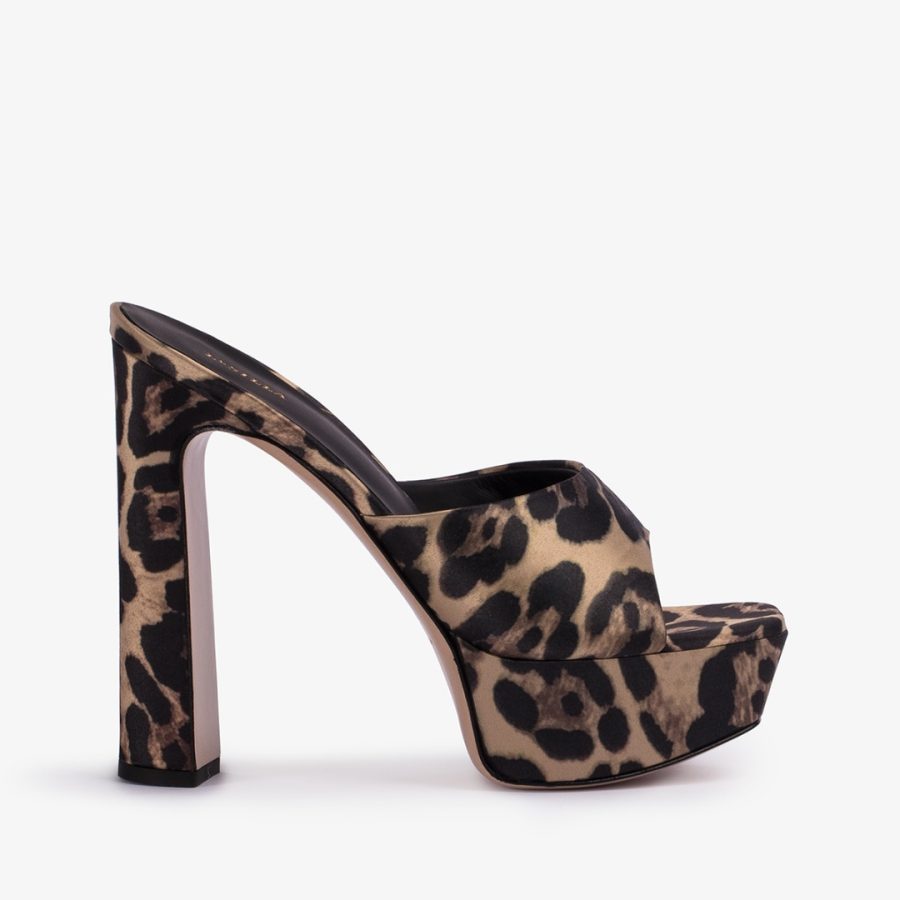 RESORT SANDAL 140 mm-Leopard print satin platform mule sandal